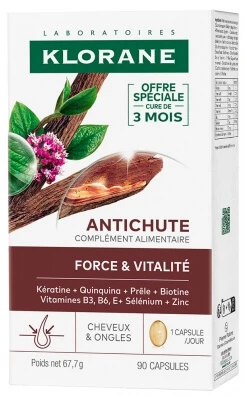 Klorane tegen haaruitval: kracht en vitaliteit, 90 capsules