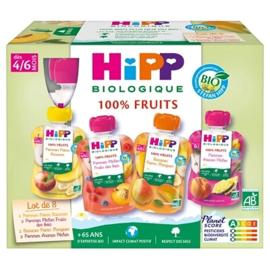 HiPP 100 % Obst (ab 4–6 Monaten) Bio, 8 Beutel