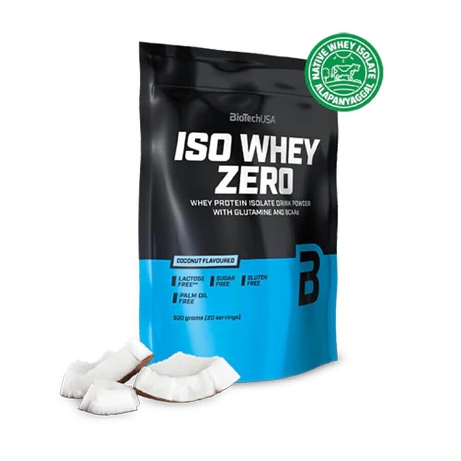 Pudra proteica Iso Whey Zero BioTech USA cu aroma de cocos, 500 g