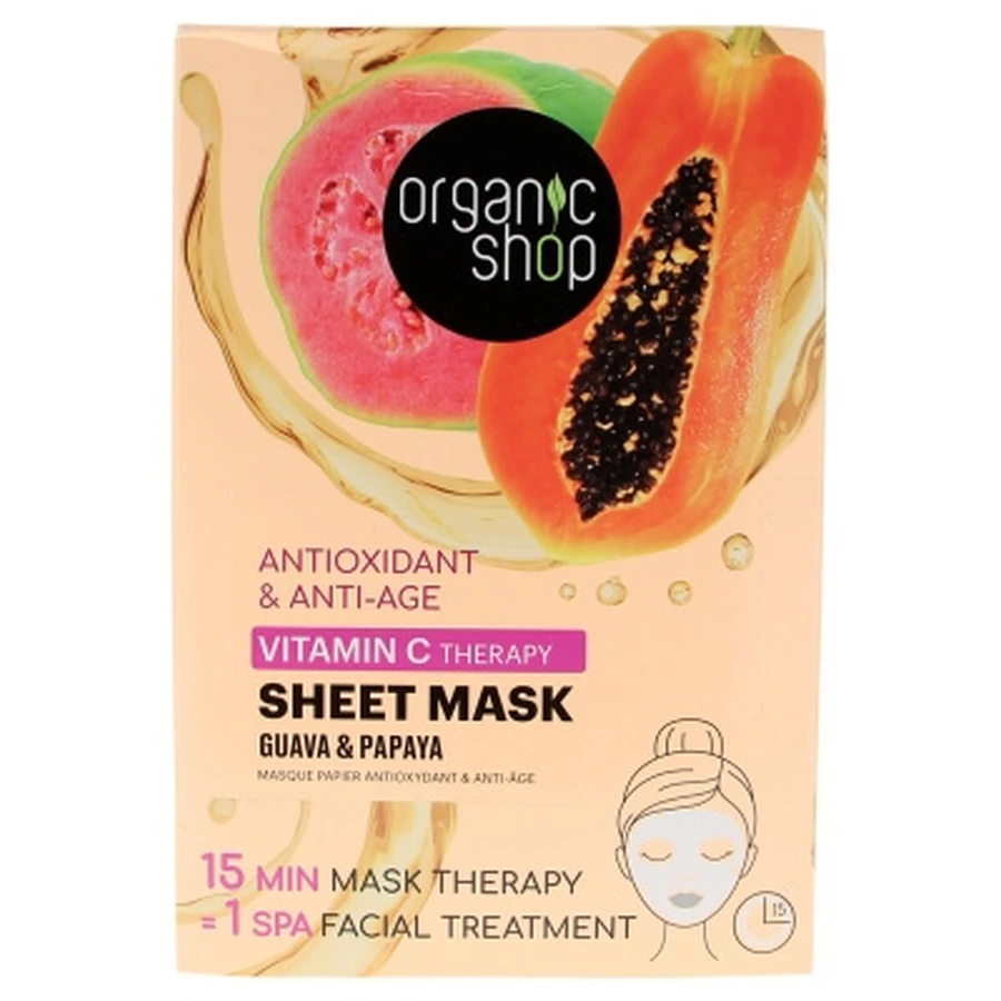 Organic Shop Antioxidant & Anti-Aging Guave & Papaja-gezichtsmasker, 1 masker, 25 g