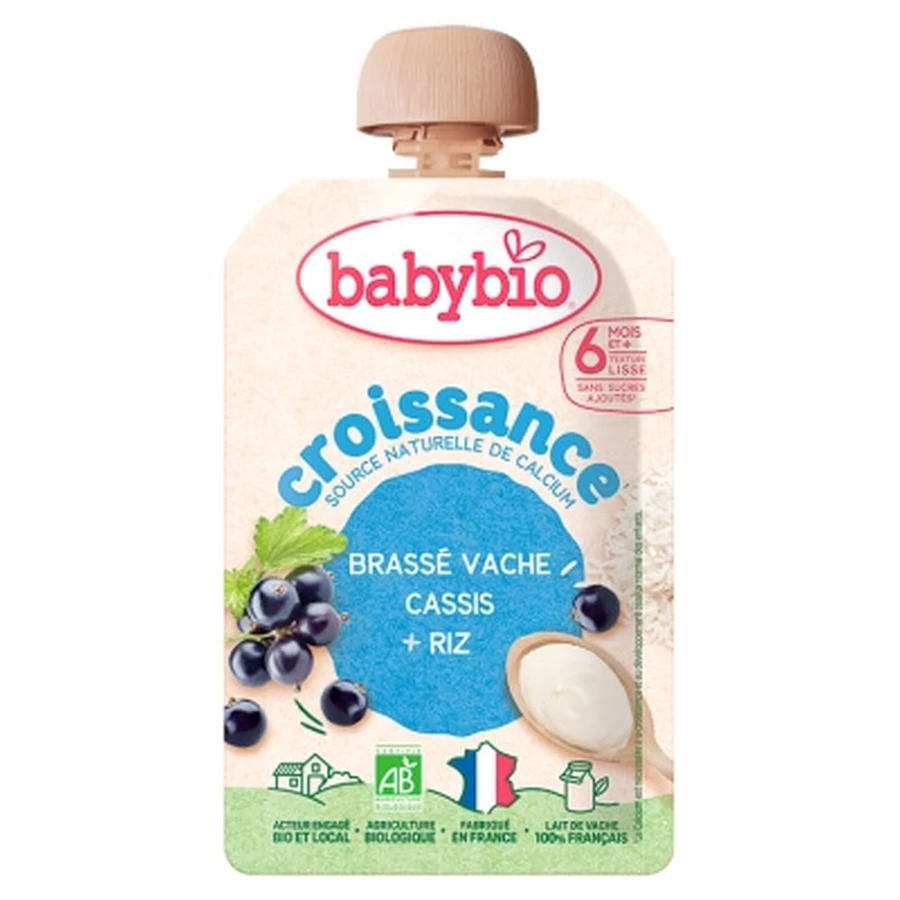Babybio Creștere, amestec din lapte de vacă, coacăze negre și orez, de la 6 luni în sus, produs ecologic, flacon de 100 g