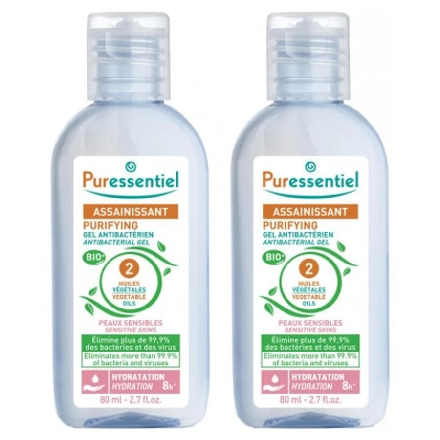 Puressentiel antibacteriële desinfectiegel met 2 plantaardige oliën, 2-pack (elk 80 ml)