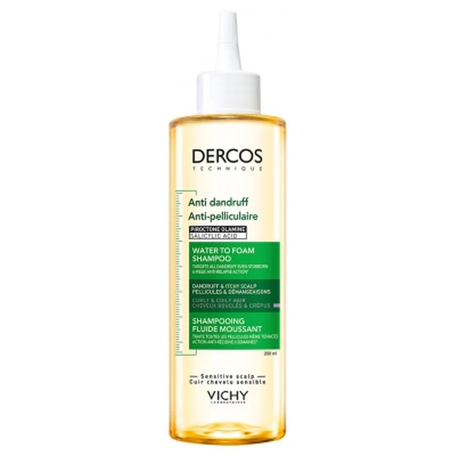 Vichy Dercos Shampoo liquido schiumogeno antiforfora per capelli ricci e crespi, 200 ml