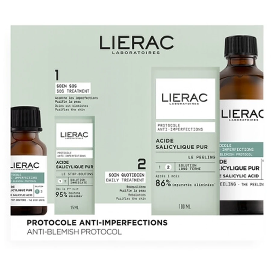 Lierac Protocole Anti-Blemish Peel met puur salicylzuur 100 ml + puur salicylzuur "Le Stop Boutons" 15 ml