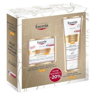 Eucerin Hyaluron-Filler + Elasticity Cremă de zi SPF30 50 ml + Cremă de mâini anti-pete și anti-îmbătrânire SPF30 75 ml