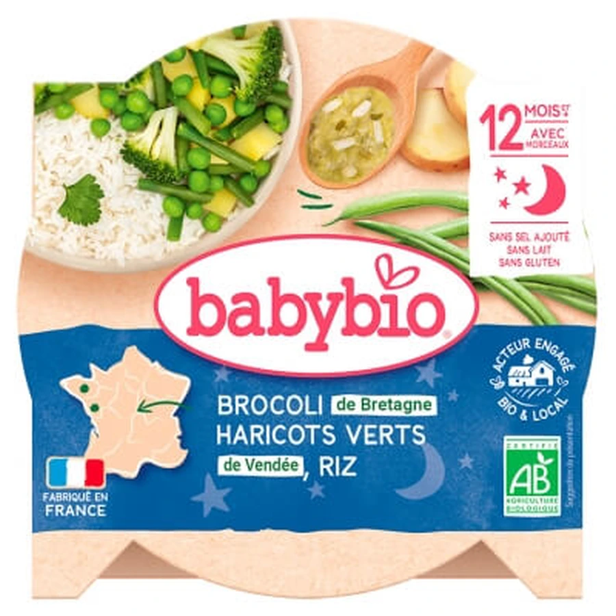 Babybio Good Night: Broccoli, sperziebonen en rijst – vanaf 12 maanden – biologisch – 230 g