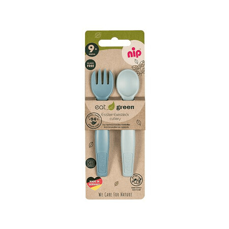 Ensemble de couverts pour bébé Eat Green, cuillère et fourchette, 9 mois et +, Nip