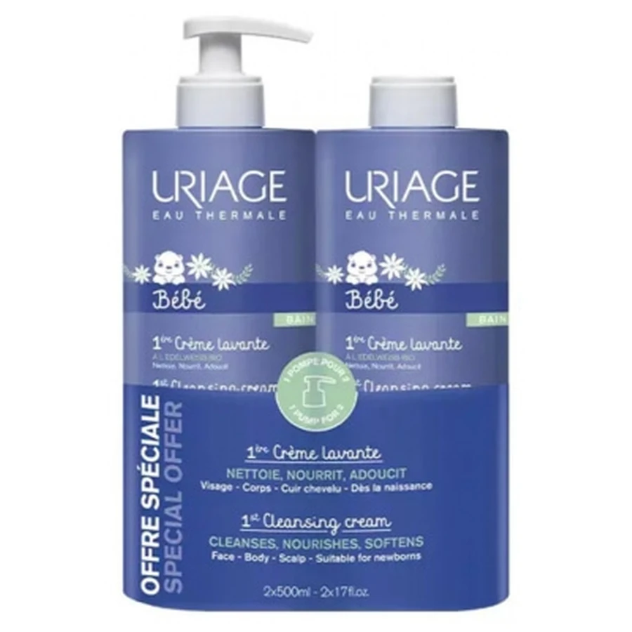 Uriage Bébé Prima Cremă de Spălare, Set de 2 x 500 ml