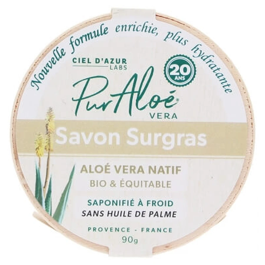 Pure Aloe Vera Soap with 20% Aloe Vera, Organic, Extra-Moisturizing, 90 g