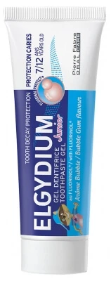 Elgydium Junior tandpastagel ter bescherming tegen gaatjes, voor kinderen van 7–12 jaar, met bubbelsmaak, 50 ml