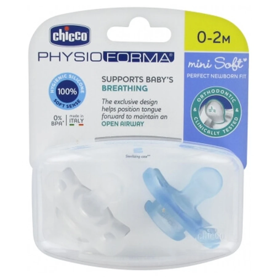 Chicco Physio Forma Mini Soft 2 siliconen fopspenen, 0–2 maanden