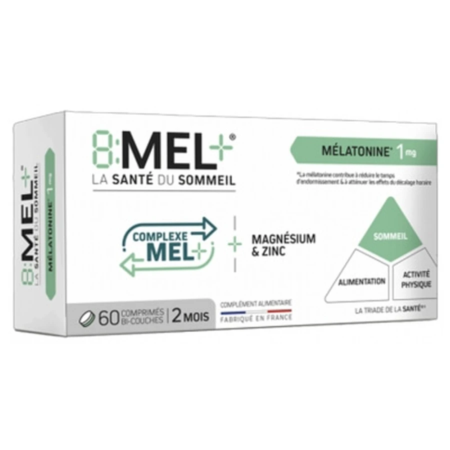 8Mel+ Melatonine 1 mg, 60 dubbellaagse tabletten