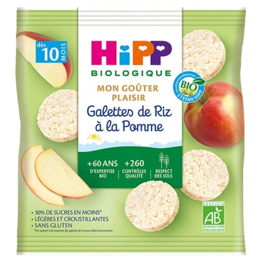 HiPP Mon Goûter Plaisir – Galete de orez cu mere, de la 10 luni, ecologice, 30 g