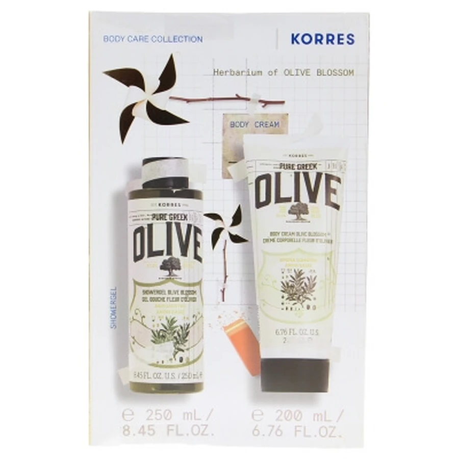Żel pod prysznic Korres z oliwką i kwiatem oliwki 250 ml + balsam do ciała 200 ml: ceny i cechy