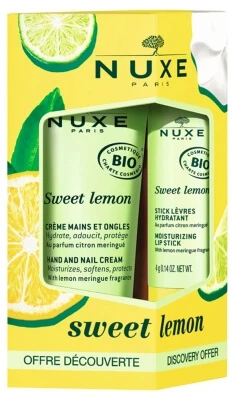 Nuxe Sweet Lemon biologische hand- en nagelcrème 30 ml + biologische hydraterende lippenbalsem 4 g
