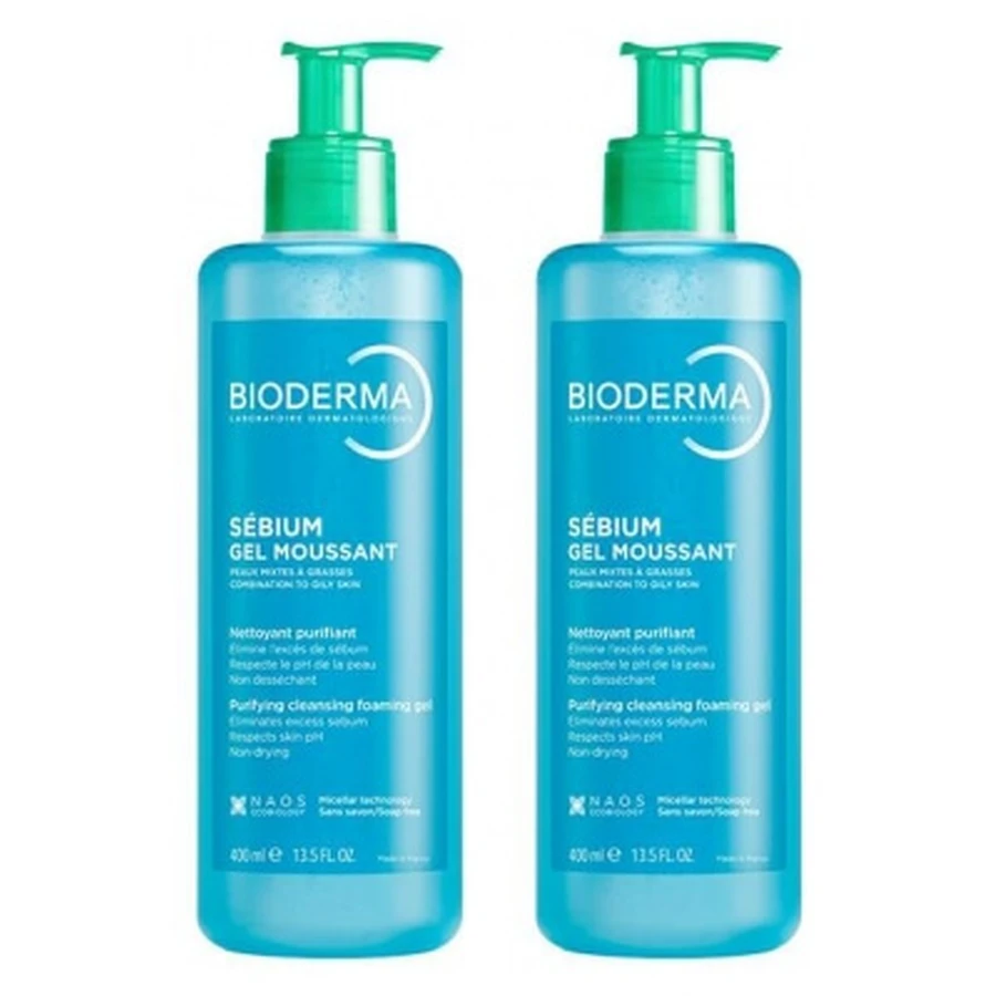 Bioderma Sébium – oczyszczający piankowy żel do mycia twarzy, zestaw 2 sztuk (po 400 ml): ceny i cechy