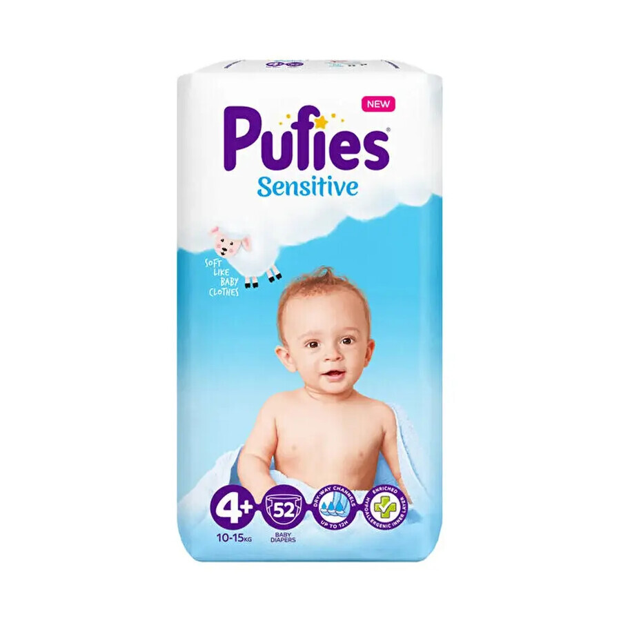 Couche Pufies Sensitive, 4+ Maxi+, Maxi Pack, 10-15 kg, 52 pièces