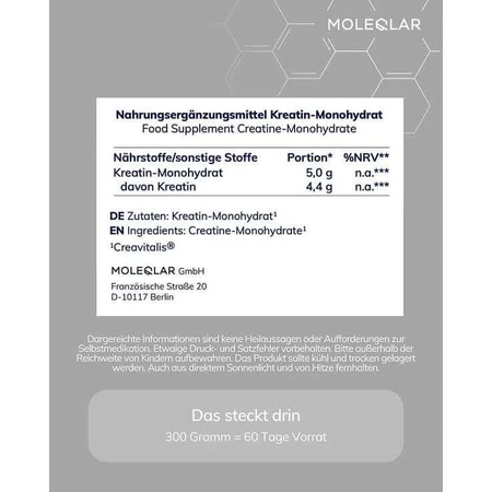 Moleqlar – monohydrat kreatyny w proszku, 300 g proszku: ceny i cechy