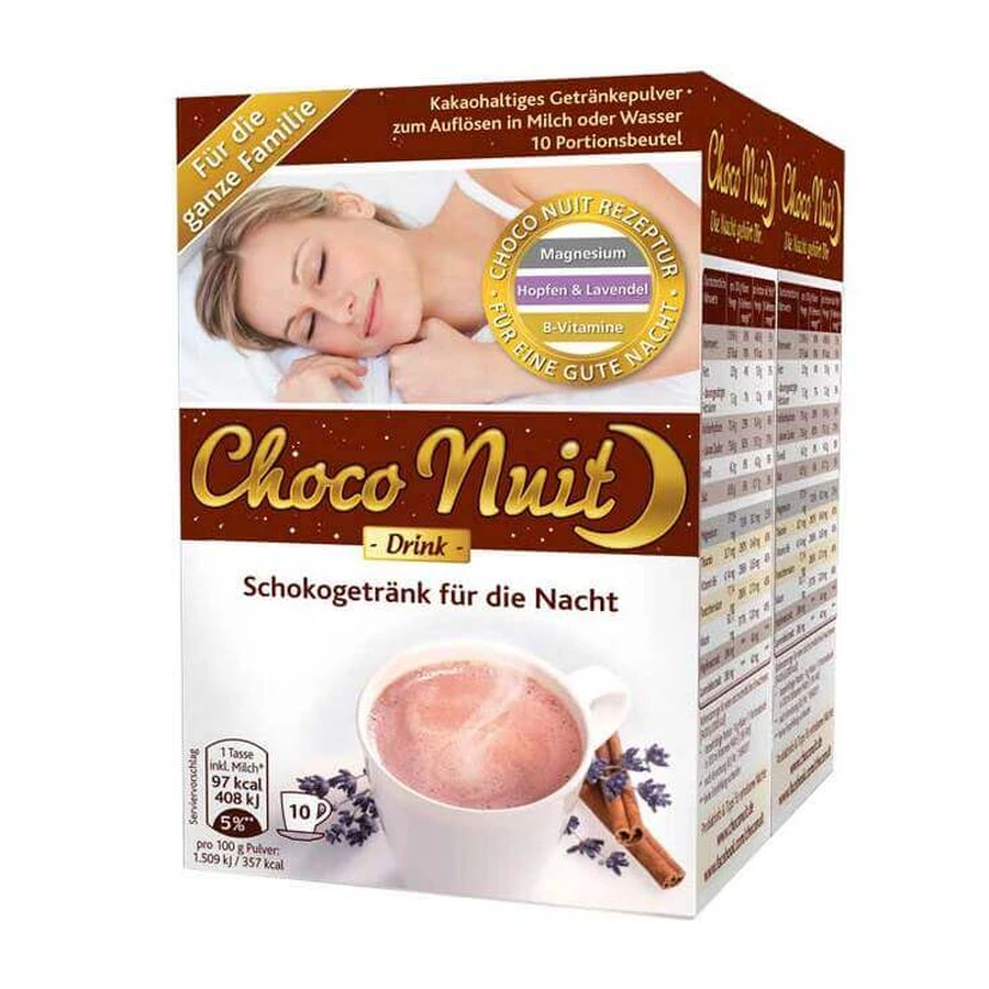 Choco Nuit – băutură de ciocolată pentru somn, sub formă de pulbere, 10 pachete de pulbere