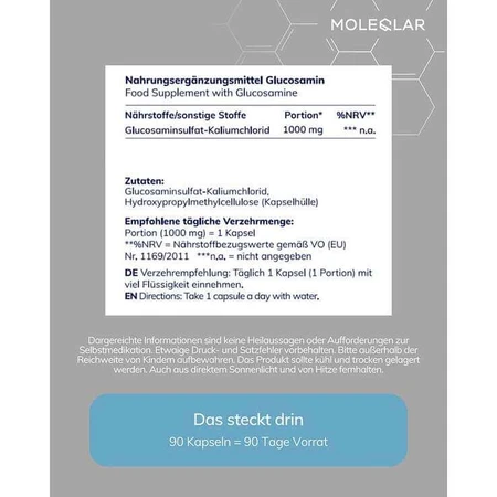 Moleqlar Glucosamine D-Glucosamine Sulfate Capsules, 90 capsules