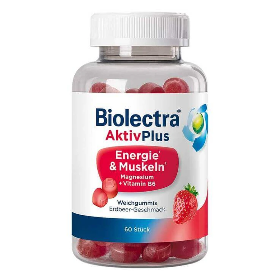 Gominolas de fresa Biolectra Aktivplus Energy & Muscles, 60 gominolas masticables