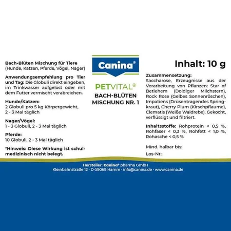 Petvital Bachbloesemremedies nr. 1 globules voor dieren, 10 g globules