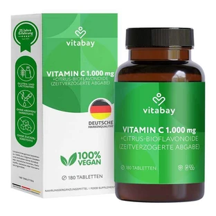 Vitamina C + bioflavonoides 1000 mg, vegano, dosis alta, 250 comprimidos con fórmula de liberación modificada