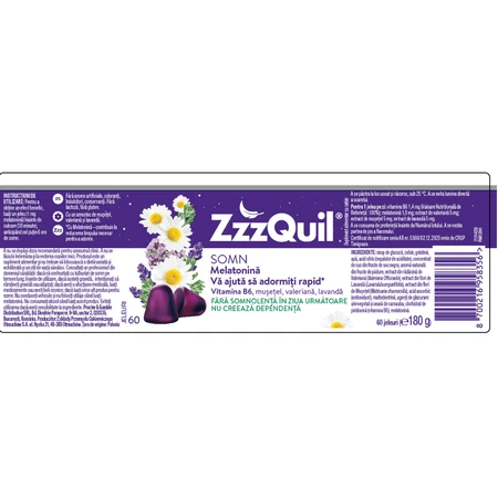 Melatonină, 60 gummies, ZzzQuil Natura 