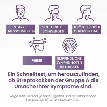 Streptokokkentest: sneltest voor groep A-streptokokken in de keel, verpakking met 2 tests