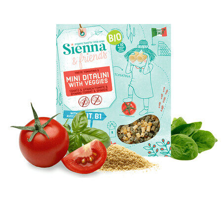 Pasta Bio mini ditalini met tomaat en spinazie, 10 maanden +, 350 g, Sienna &amp; friends