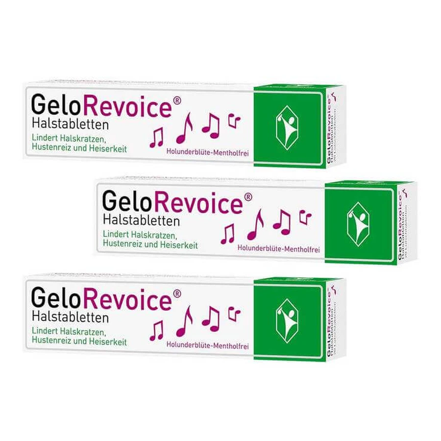 GeloRevoice Throat Lozenges with Elderflower (Menthol-Free) for Hoarseness, 3 x 20 Lozenges