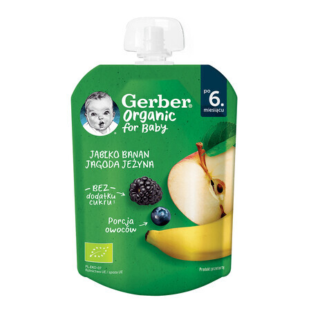 Bio Apfel, Banane, Heidelbeere und Brombeere Birnen, +6 Monate, 80 gr, Gerber