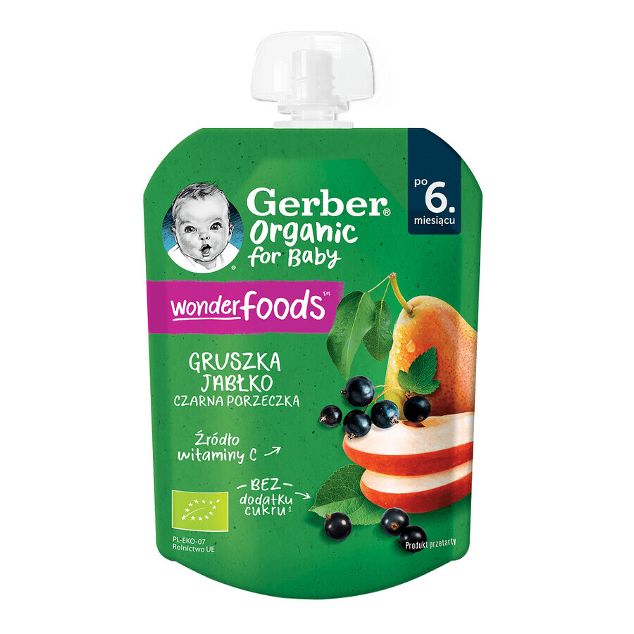 Purea di pere, mele e ribes biologiche, +6 mesi, 80 gr, Gerber