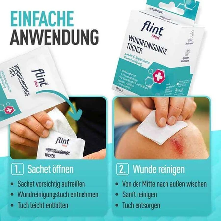 Flint Med Sterile Wound Cleansing Wipes, 12.5 x 18 cm, 20 wipes
