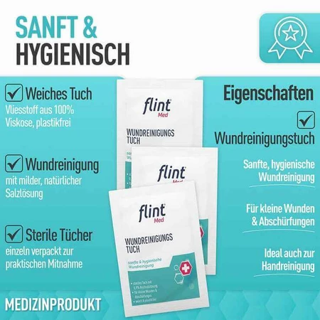 Flint Med Sterile Wound Cleansing Wipes, 12.5 x 18 cm, 20 wipes
