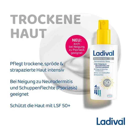 Spray solaire Ladival pour peaux sèches SPF 50+, lot de 2 flacons de 150 ml