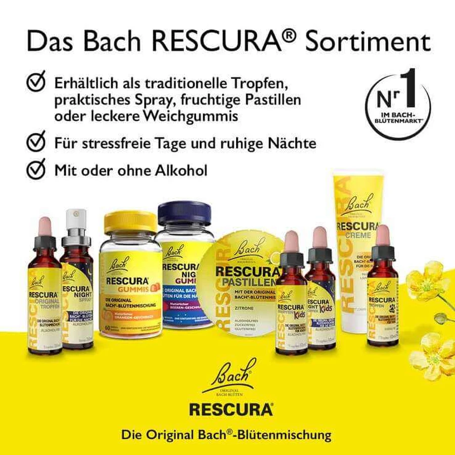 Picături originale Rescura Pets cu flori de Bach, fără alcool, de uz veterinar (pentru animale), 10 ml picături