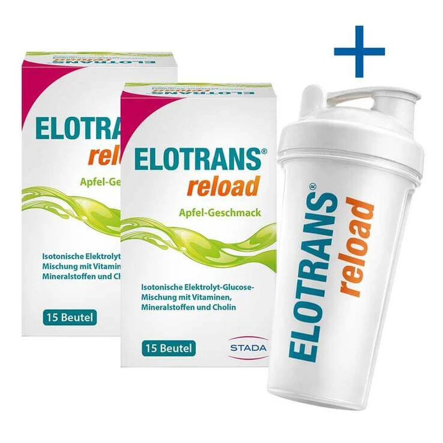 Elotrans Reload, electrolitos en polvo, sabor a manzana, sobre, 2 x 15 x 7,45 g de polvo
