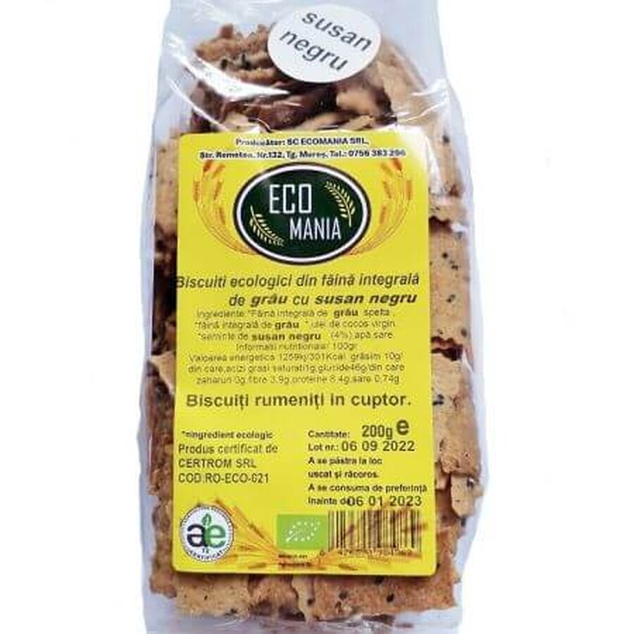 Eco volkorenkoekjes met zwart sesamzaad, 200g, Ecomania