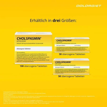 Cholspasmin-tabletten met artisjoklaag, 50 tabletten Tabletten met een laagje