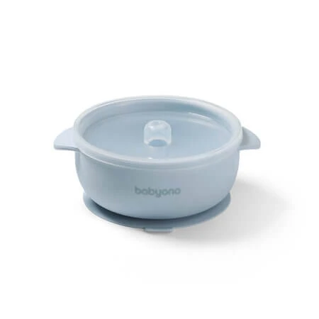 Siliconen kom met zuignap en deksel, blauw, vanaf 6 maanden, Babyono