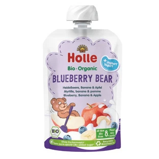 Biologische puree van bosbessen, banaan en appel met yoghurt, Blueberry Bear, vanaf 8 maanden, 100 g, Holle