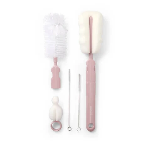 Set met flessen- en fopspeenborstels, roze, Babyono