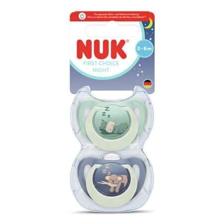 First Choice Nachtfopspeenset, Nijlpaard/Koala, 0–6 maanden, 2-pack, Nuk