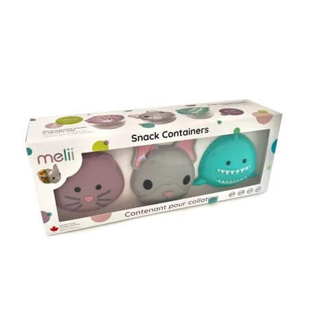 Set van 3 potjes voor babyvoeding: Bulldog, Haai en Kat, Melii