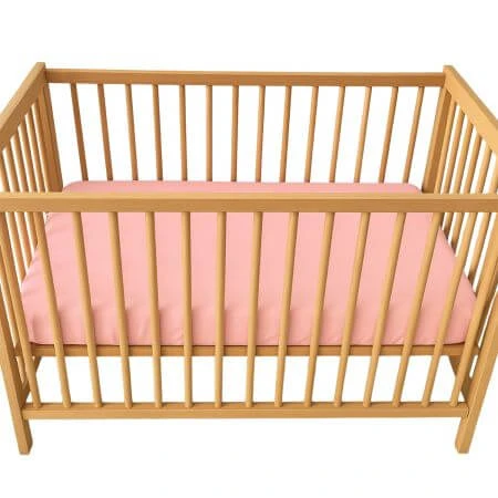 2-in-1 dubbellaags katoenen hoeslaken met elastiek en waterdichte voering, 60 x 120 cm, roze, Twindeco