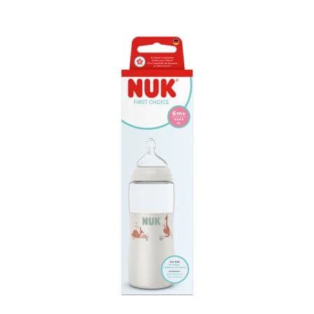 First Choice-fles met temperatuurregeling en XL-Flow-siliconen speen, vanaf 6 maanden, 360 ml, Nuk