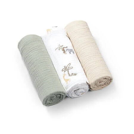 Crepon-mousseline luiers, 70 x 70 cm, mint, set van 3, Babyono