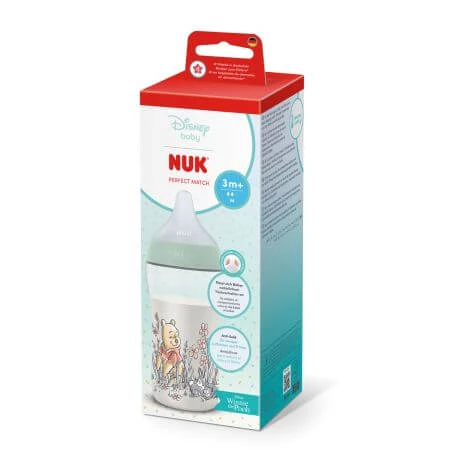 M Perfect Match-fles met siliconen speen, Winnie, vanaf 3 maanden, 260 ml, Nuk