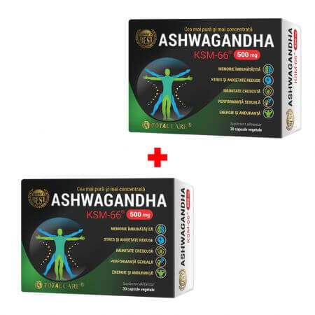 Paquet Ashwagandha KSM-66, 30 gélules à base de plantes + 50% de réduction sur le 2ème produit, Cosmopharm